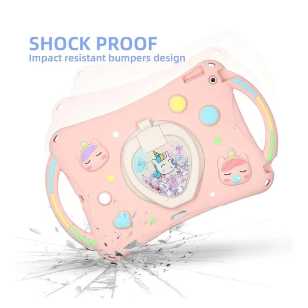 Pink Unicorn iPad Case Cover Kids Shockproof Handle Stand w/ Strap‎ Glitter